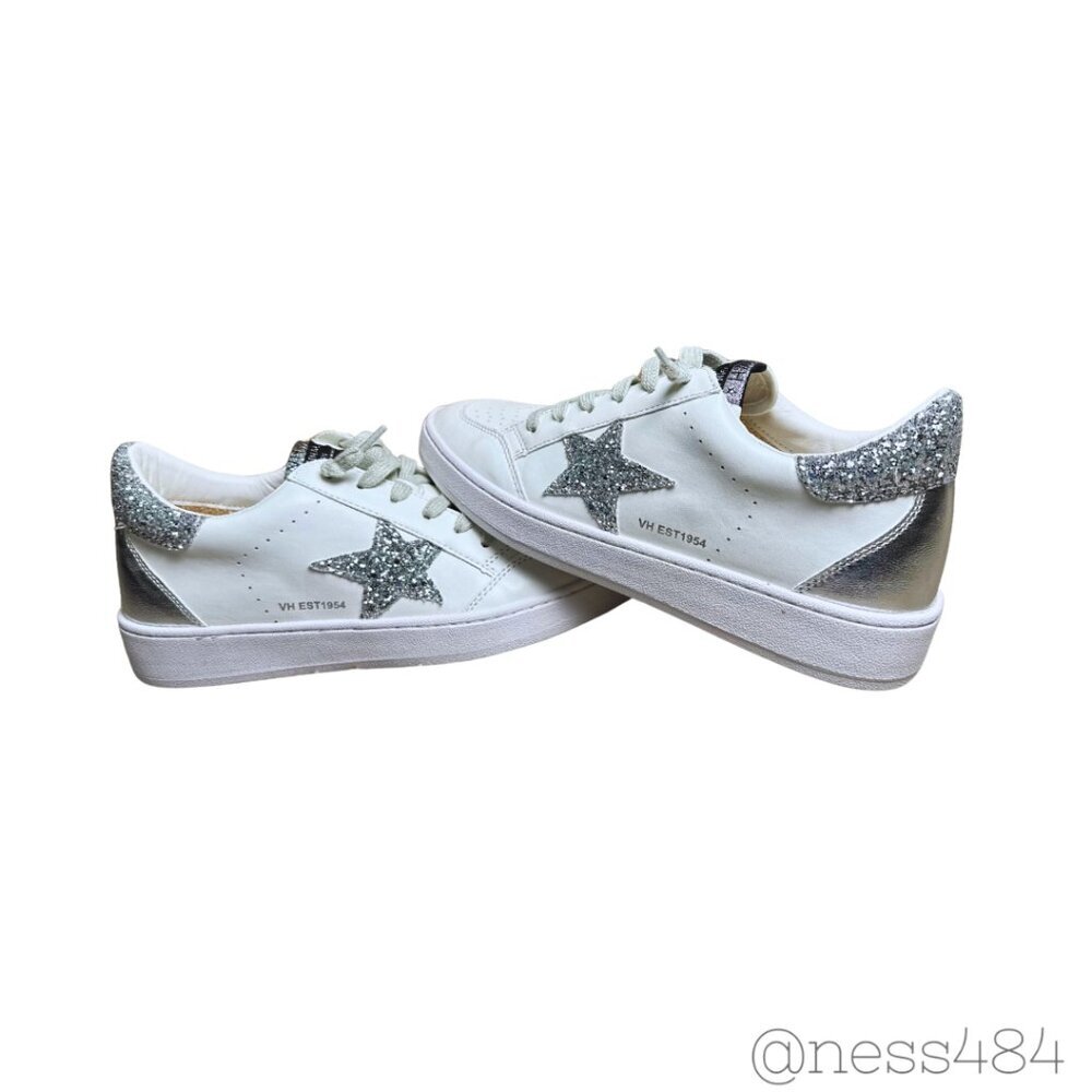 NWT Vintage Havana Kristen Glitter Sneakers / Womens 10 Silver & White